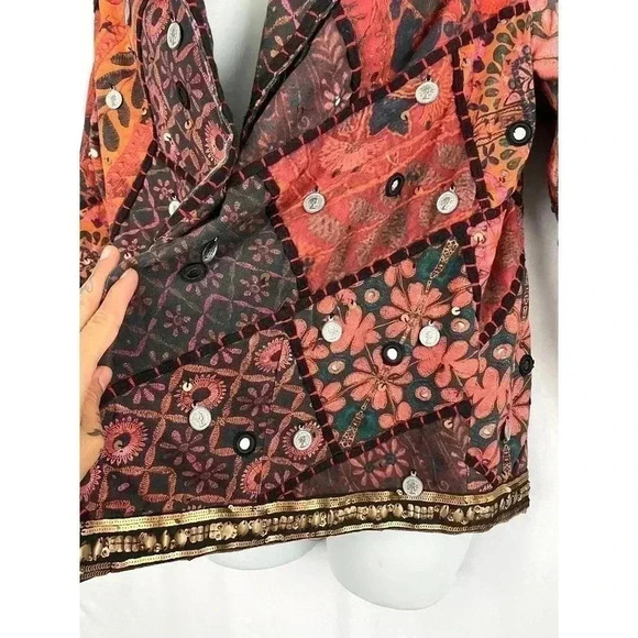 Soft Surroundings Berber Jacket Coin Blazer LARGE Womens Multicolor 100% Cotton - Picture 11 of 14